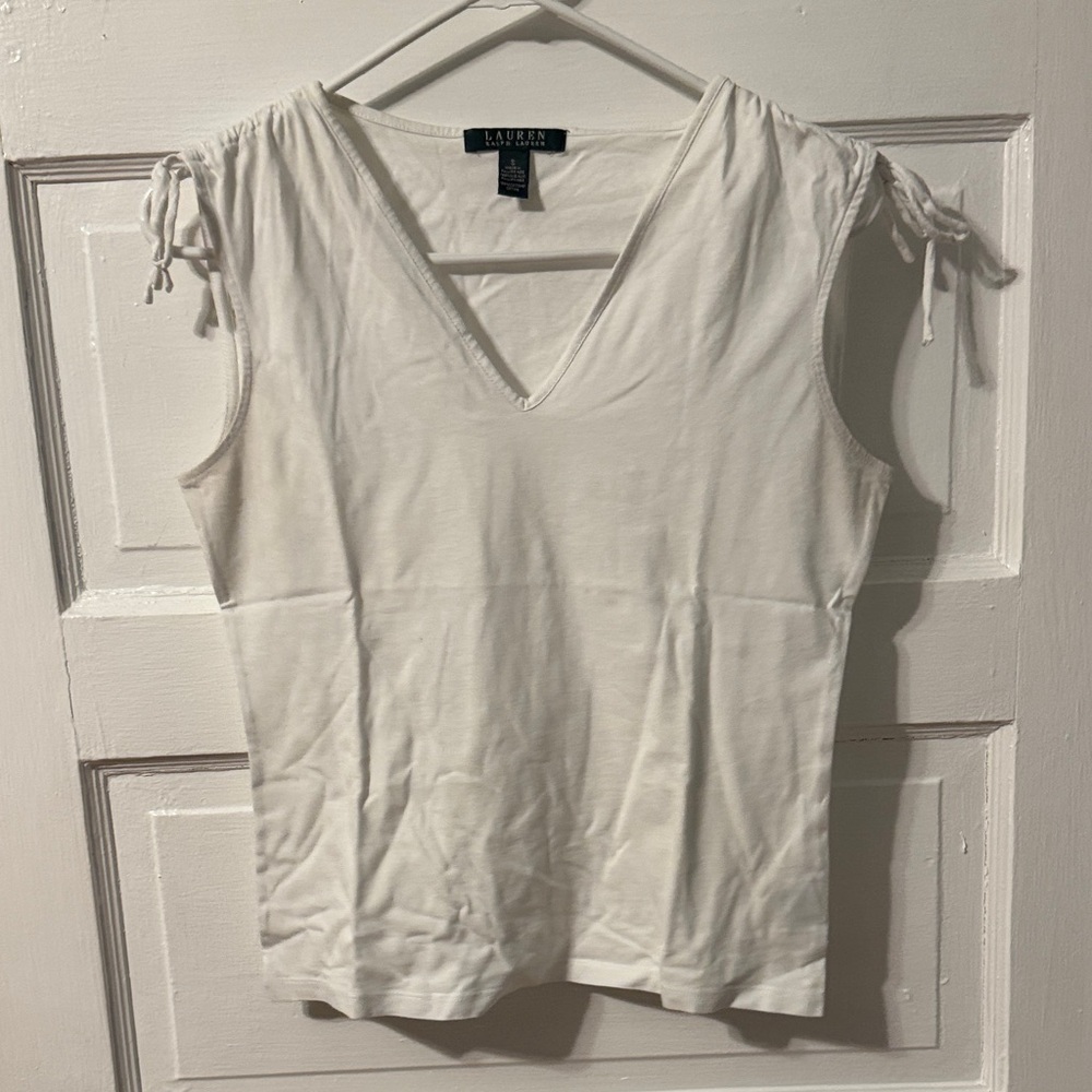 Ralph Lauren White V-Neck Tie-Shoulder Tank